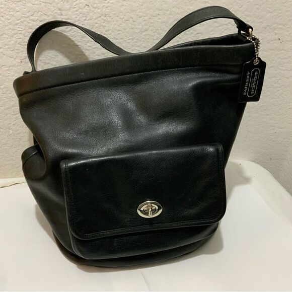 Vtg COACH Legacy Archival Tassel Bucket Hobo 21193 Black Leather Turnlock Pocket - Picture 1 of 11